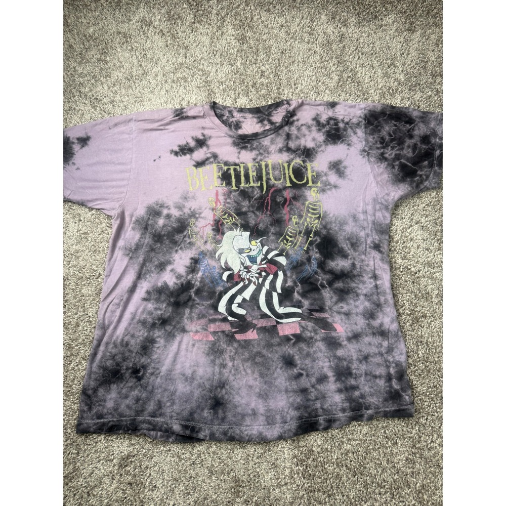 Beetlejuice Tie Dye Graphic T-Shirt Men's L Purple Black Skeletons Movie Tee